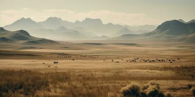 ai generato. ai generativo. selvaggio all'aperto natura Sud Africa paesaggio sfondo con montagne e campo. grafico arte foto