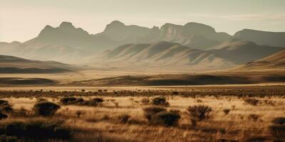 ai generato. ai generativo. selvaggio all'aperto natura Sud Africa paesaggio sfondo con montagne e campo. grafico arte foto