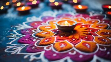 un' vicino su Immagine di intricato rangoli modello ai generativo foto