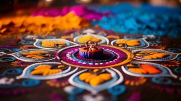 un' vicino su Immagine di intricato rangoli modello ai generativo foto