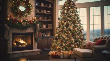 meravigliosamente decorato Natale albero ai generativo foto