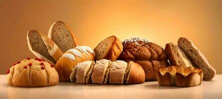 delizioso pane nel pastello sfondo ai generato foto