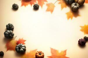 Grazie dando sfondo con autunno le foglie e zucca ai generato foto