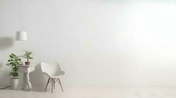sedia ,lampada, e verde pianta interno con semplice bianca copia spazio sfondo ai generato foto