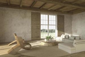 interno del soggiorno in stile fattoria con mobili in legno naturale foto