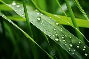 fresco rugiada gocce su lussureggiante verde lama di erba ai generativo foto