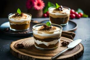 cioccolato mousse nel un' bicchiere. ai-generato foto