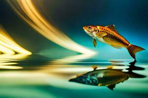 un' pesce è riflessa nel il acqua con un' luminosa luce. ai-generato foto