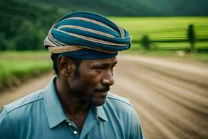 un' uomo indossare un' turbante su un' sporco strada. ai-generato foto