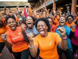 fotografia di donne chi sollevamento empower loro stessi ai generativo foto