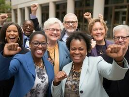 fotografia di donne chi sollevamento empower loro stessi ai generativo foto