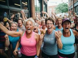 fotografia di donne chi sollevamento empower loro stessi ai generativo foto