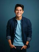 sorridente giovane uomo di messicano discesa contro neutro sfondo ai generativo foto