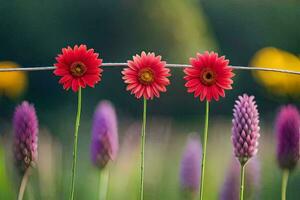 rosso fiori su un' filo. ai-generato foto