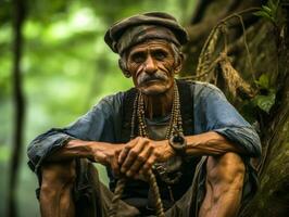 vecchio colorato foto di un' indiano uomo a partire dal il presto 1900 ai generativo