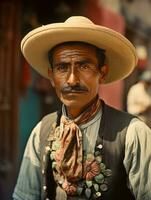 vecchio colorato foto di un' messicano uomo a partire dal il presto 1900 ai generativo