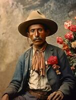 vecchio colorato foto di un' messicano uomo a partire dal il presto 1900 ai generativo