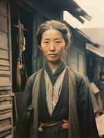 vecchio colorato foto di un' asiatico donna a partire dal il presto 1900 ai generativo