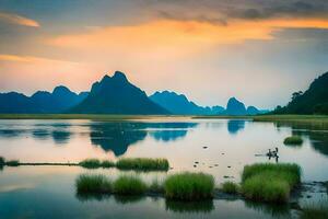 il Alba al di sopra di il li fiume nel Cina. ai-generato foto