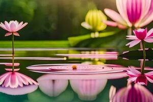 rosa loto fiori nel acqua con riflessione. ai-generato foto