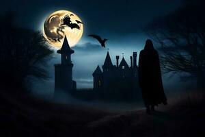 Halloween, castello, strega, strega, castello, Halloween, Halloween,. ai-generato foto