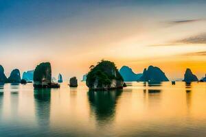 il Alba al di sopra di halong baia, Vietnam. ai-generato foto