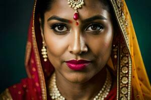 ritratto di un' bellissimo indiano donna nel tradizionale abbigliamento. ai-generato foto