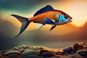 un' pesce con blu e arancia colori è nuoto nel il oceano. ai-generato foto