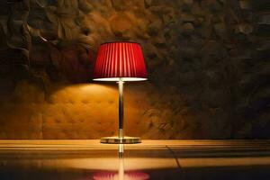 un' rosso lampada è seduta su un' tavolo. ai-generato foto