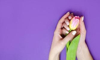 manicure femminile su uno sfondo luminoso. viola foto