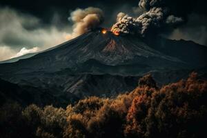 un' drammatico tiro di montare etna, il attivo vulcano nel sicilia, con suo sbalorditivo paesaggio e unico bellezza. generativo ai foto