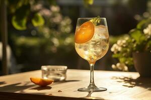 un' frizzante, estate spruzzare, con un' miscela di prosecco, aperitivo, e un' spruzzo di bibita acqua. generativo ai foto