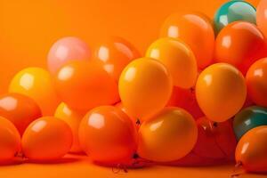 vivido colorato palloncini su arancia sfondo. concetto festa. generativo ai foto