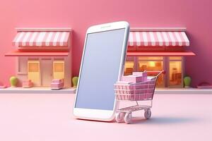 3d smartphone con supermercato fare acquisti.online shopping concetto.creato con generativo ai tecnologia. foto