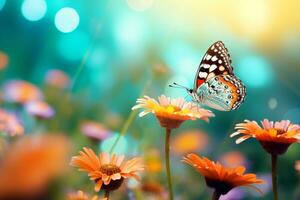 macro fotografia, farfalle nel il fiori con mattina leggero con copia spazio.creato con generativo ai tecnologia. foto