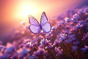 macro fotografia, farfalle nel il fiori con mattina leggero con copia spazio.creato con generativo ai tecnologia. foto