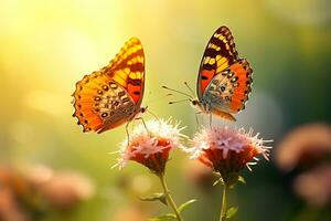 macro fotografia, farfalle nel il fiori con mattina leggero con copia spazio.creato con generativo ai tecnologia. foto