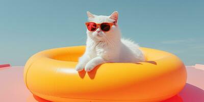 carino e gatto nel di moda occhiali da sole su isolato sfondo.animale estate vacanza concetto.creato con generativo ai tecnologia foto