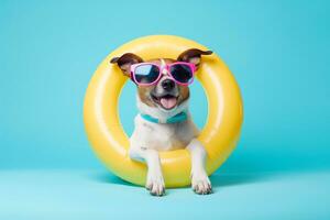 carino e divertente cane nel di moda occhiali da sole su isolato sfondo.animale estate vacanza concetto.creato con generativo ai tecnologia foto