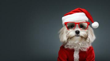 carino cane indossare Santa Claus costume nel Natale festa .Allegro Natale concetto.creato con generativo ai tecnologia foto