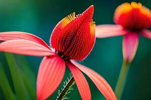 Due rosso fiori siamo mostrato nel il primo piano. ai-generato foto