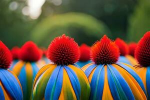 colorato fiori con rosso, giallo e blu petali. ai-generato foto