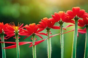 rosso fiori nel il sole con verde sfondo. ai-generato foto