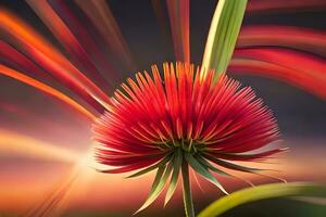 un' rosso fiore con un' lungo stelo e luminosa sole. ai-generato foto