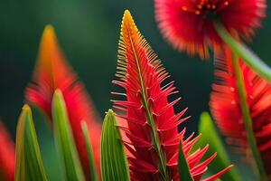 rosso bromeliad fiori nel il giardino. ai-generato foto