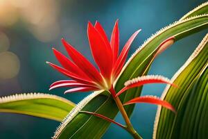 un' rosso uccello di Paradiso fiore su un' verde pianta. ai-generato foto