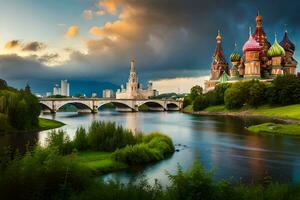 il Cremlino e il fiume nel Mosca, Russia. ai-generato foto