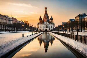Mosca, Russia, inverno, tramonto, Chiesa, Cremlino, Mosca, r. ai-generato foto