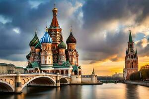 il Cremlino e st basilico Cattedrale nel Mosca, Russia. ai-generato foto