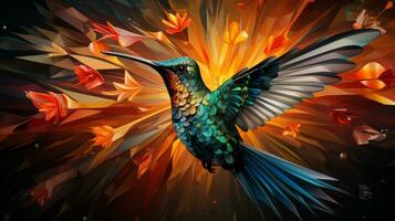 un' vivace pittura di un' quello del colibrì pennuto Ali volo a vela attraverso il aria, travolgente spettatori con suo travolgente bellezza e adornare, ai generativo foto